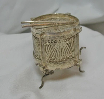 Tambor Miniatura con Soporte - 92.5% Plata Vintage Regalo Coleccionable Foto 1 de 3