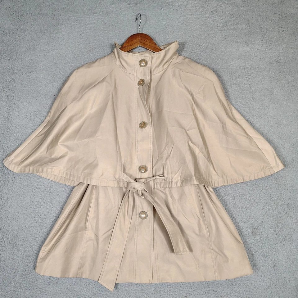 Casaco poncho feminino Betsey Johnson capuz XL cáqui forrado pescoço simulado botão de pressão frente - Imagem 1 de 4