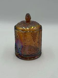 Vtg Carnival Glass Canister Indiana Iridescent Gold Marigold Harvest Grapes 7” - Picture 1 of 6