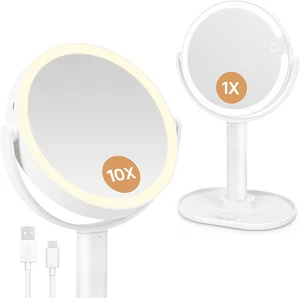 Specchio Trucco Con Luci, 10X Specchio Ingranditore Ricaricabile, Doppio Lato, 3 - Foto 1 di 12