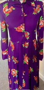 Vestido de día vintage años 70 púrpura estampado floral - talla 10 - Imagen 1 de 8
