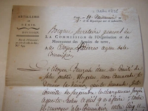 REVOLUTION 1795 Artillerie und Genie Brief des Generalsekretärs BOCQUET  - Bild 1 von 3