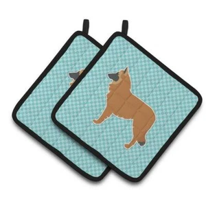 Carolines Treasures BB3761PTHD Belgian Shepherd Checkerboard Blue Pair of Pot... - Picture 1 of 1