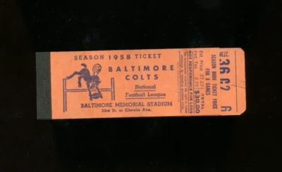 Boleto de temporada de fútbol americano 1958 Baltimore Colts NFL cubierta de libro vacía - Johnny Unitas Foto 1 de 2