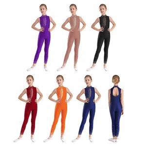 Kinder Mädchen Unitard transparenter Turnanzug glänzend Body Performance Overall Patchwork - Bild 1 von 62