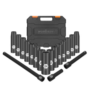 18-Piece Metric 1/2" Drive Deep Impact Socket Tool Kit 10-24mm Extension Bar Au - Picture 1 of 9