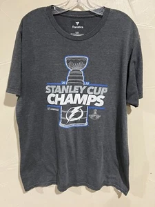 Tampabay Lightening Stanley Cup 2020 Sz. Large Grey Mens Tshirt #7774 Fanatics - Picture 1 of 8