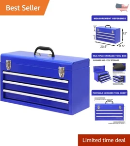 Heavy-Duty Portable 3 Drawer 20" Metal Tool Box - Steel Chest - Vibrant Blue - Picture 1 of 9