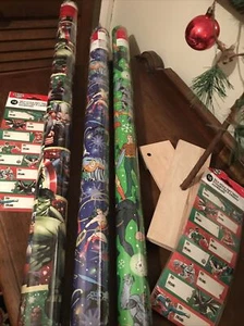 3 Superhero Gift Wrap Rolls Batman Hulk Aqua Super Wonder Woman Thor Hornet Tag - Picture 1 of 9