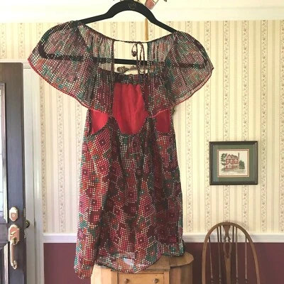 НОВЫЙ Juicy Couture Топ многоцветный богемное чистый открытый галстук назад красная подкладка размер 4  - Изображение 1 из 4