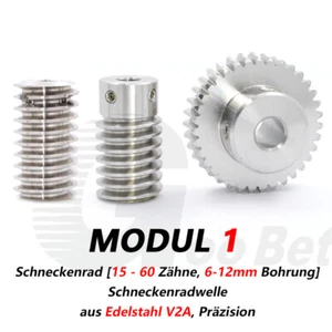 Modul 1 Schneckenrad Zahnrad Schneckenwelle aus Edelstahl 15/20/25/30 - 60 Zähne - Picture 1 of 15