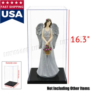 US 16"H Acrylic Clear Display Case Plastic Black Base Self-Install Box Dustproof - Picture 1 of 11