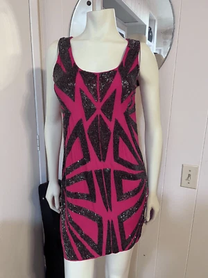 Anthropologie Yoana Baraschi Women 2 Mini  Dress Pink Sleeveless Silver Beading - Изображение 1 из 4