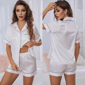 Sleepwear women's summer solid color basic casual home clothing summer set - Picture 1 of 20