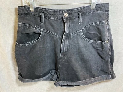 Pantalones Cortos Vaqueros Zara Mujer 14 Negros Bolsillos Cinturón Cremallera Puños Damas Foto 1 de 4