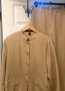 Josephine Chaus Silk Blend 2pc Pants Suit Set Khaki Stand up Collar Career Sz 10 - Picture 1 of 6