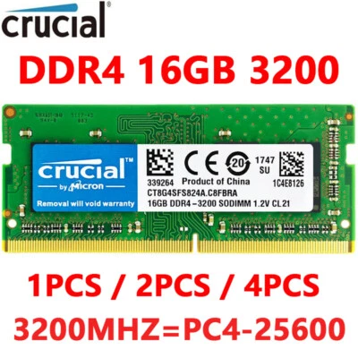 Crucial DDR4 16GB 32GB 64GB 3200MHz PC4-25600 Laptop SODIMM 260-Pin Memory RAM - Image 1 of 4