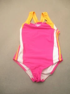 SPEEDO Size 8 Girls Pink Unlined Wireless One-Piece Cutout Sports Swim Suit 1D - Picture 1 of 5