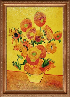 Van Gogh SUNFLOWERS textured Oil Painting 24x36 Framed Canvas **SALE  - Image 1 of 4