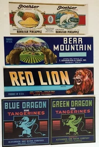 León Rojo, Dragones, 3 Etiquetas Diferentes de Frutas y Verduras, Original - Imagen 1 de 1