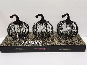 Christian Siriano Halloween Rhinestones Metal Spiderweb Pumpkins Black Set of 3 - Picture 1 of 4