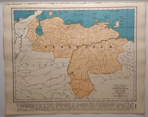 1937 Antique VENEZUELA Authentic Old Atlas Map - Rand McNally World Atlas - Picture 1 of 8
