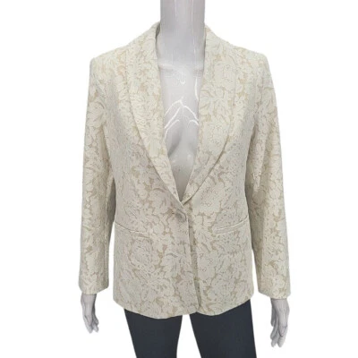 Susan Graver Dressy 工作办公室花边融合西装外套小号 6P 象牙色夹克 — 第 1/4 张图片