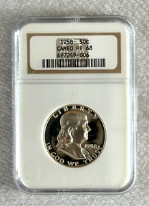 1958 PROOF FRANKLIN MEZZO DOLLARO PCGS PR68 CAMMEO - Foto 1 di 12