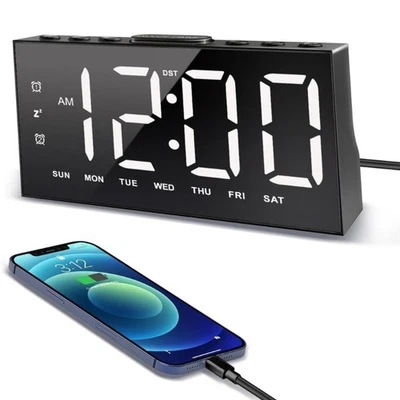 Quiet Operations LED Clock Time Week Display Charging Port Home Office Decors - Image 1 of 4