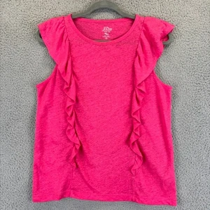 J Crew 100% Linen Tee Small Hot Pink Beachy Coastal Natural Ruffle Flutter 2020 - Bild 1 von 10