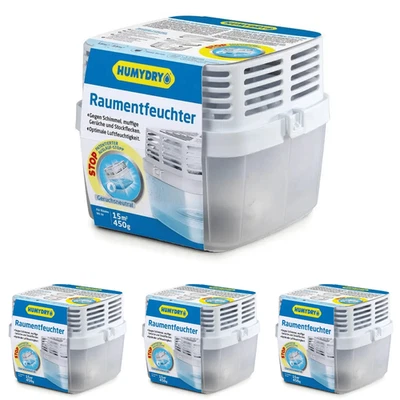 HUMYDRY® Luftentfeuchter 4 x Raumentfeuchter mit Granulat je 450g - neutral von HUMYDRY