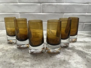 6 Mid Century Modern Denby Milnor of Sweden Amber Highball Shot Glasses Skol Cut - Picture 1 of 12