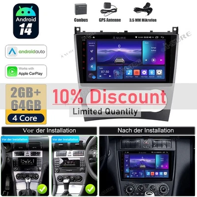 Android 14 AutoRadio Carplay GPS Navi für Mercedes C / CLC Klasse W203 2004-2007 - Bild 1 von 4
