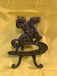 Two (2) Cast Iron Cowboy on Horse 6 1/2" tall x 5" wide Double Wall Hook 15006 - Picture 1 of 24