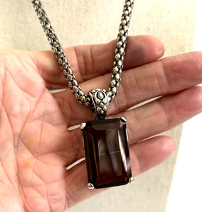 MX SIGNATURE COLLECTION Large Smoky Quartz Pendant Necklace Popcorn Mesh Chain - Picture 1 of 7
