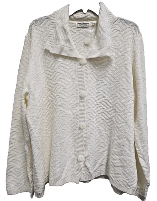 Norm Thompson 女式开衫尺寸 2X 奶油纽扣前领 BOHO 全新带标签 — 第 1/4 张图片