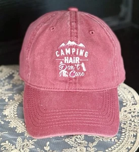 New Camping Hair Don’t Care Baseball Hat-Weathered Red, Adjustable Lightweight - Picture 1 of 5