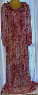 Precioso Maxi Vestido ALBERT NIPPON Rojo Blanco Gasa Semi Transparente ILGWU Talla 14 Foto 1 de 4