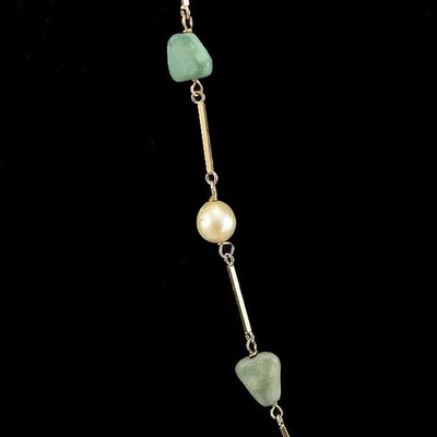 Modern 18k Yellow Gold Pearl and Green Turquoise 24 inch Necklace Italy - Image 1 of 4