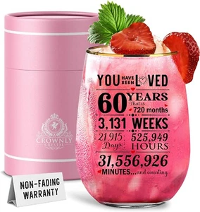CROWNLY CRYSTAL® 60th Birthday Gifts for Women Personalised Glass 60th Birthday - Picture 1 of 8