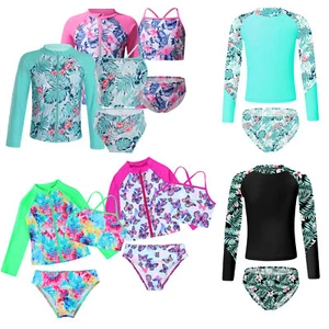 Girls 2/3-Piece Swimsuit Long Sleeve Rash Guard Tankini Sun Proction Bathing - Picture 1 of 101