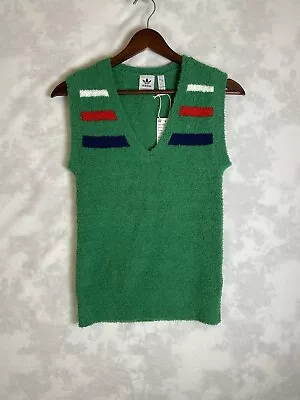 Adidas Knit Vest Women S Green Orinigal Three-Color Stripe Athleisure Stretch - Image 1 of 4