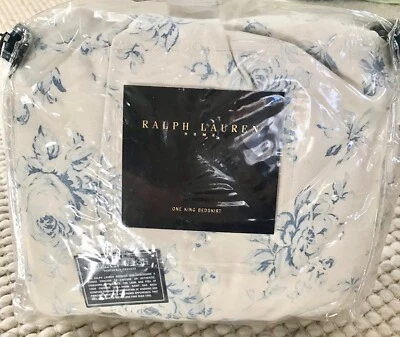 HTF RALPH LAUREN HOME FAIRDALE FLORAL BLUE KING BEDSKIRT - Image 1 of 3