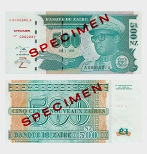 Zaire - 1995 - 500 Zaires - SPECIMEN + 2 Serial Numbers - "aUNC+"  #ED3613 - Picture 1 of 5