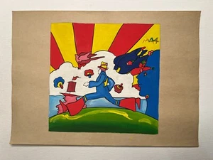 Peter Max Painting on old paper signed & stamped mixed media POP ART (Handmade) - Picture 1 of 5