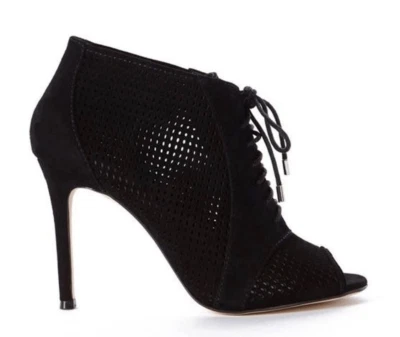 Karen Millen Mujer Gamuza Malla Corbata Frontal Punta abierta Tacones de aguja Negro Talla 40 Foto 1 de 4