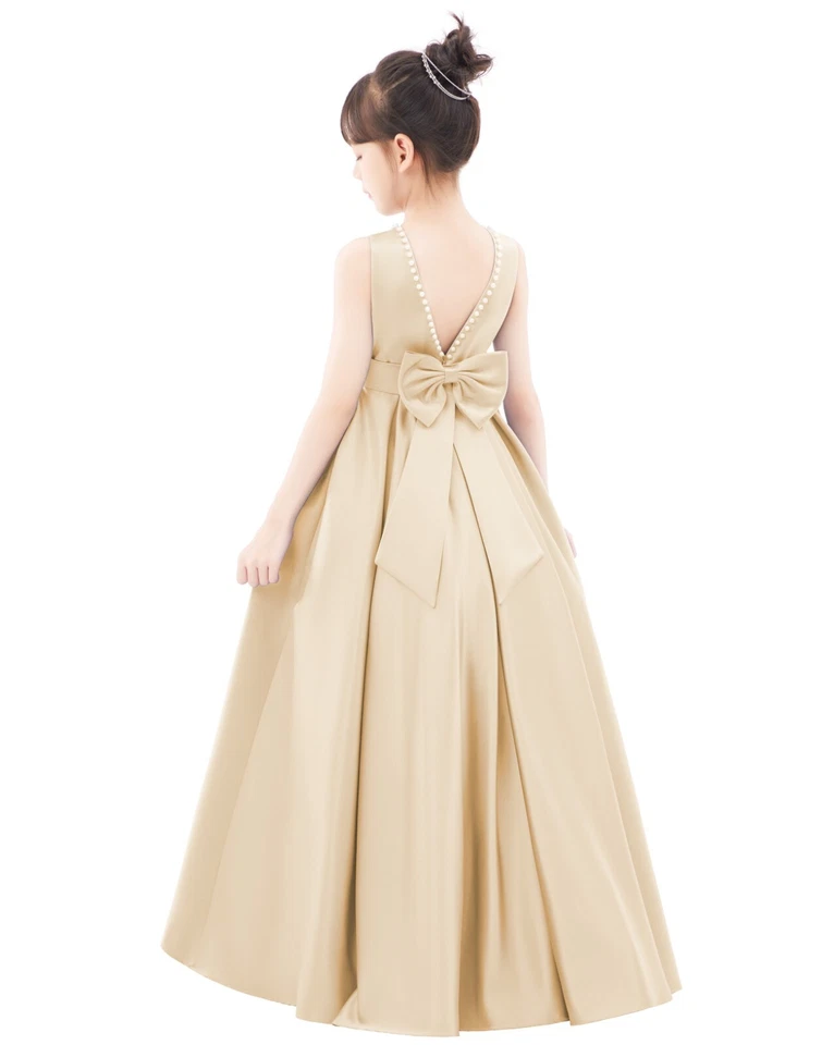 Платье для девочки без спинки трапециевидный атласный цветок с жемчугом бисером отделка платья - Изображение 1 из 1