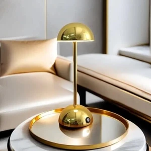 Modern Geometric Touch Control Dimmable Mushroom Lamp, Polished Metal Finish - Picture 1 of 8