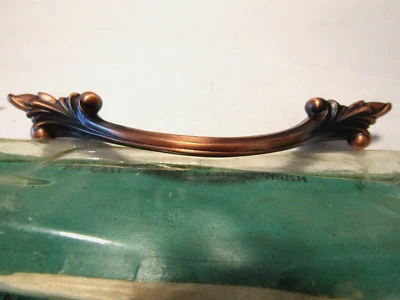 Vintage Nos Antique Copper Curved Leafy Ends Drawer Pull Cabinet Door Handle - Image 1 of 4