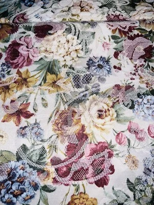 Floral satiny heavy upholstery fabric, 52" (1.4 yds) Lx55"W, in mauves, greens,+ - Image 1 of 4